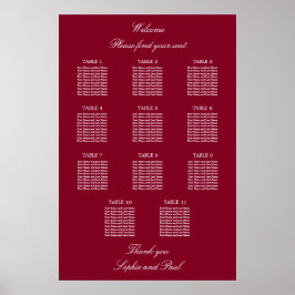 Poster Cartaz de Assentos de Casamento na Mesa Burgundy 1