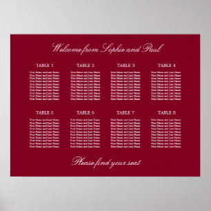 Poster Cartaz de Assentos de Casamento na Mesa Burgundy 8