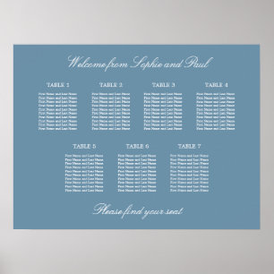 Poster Cartaz de Assentos de Casamento na Mesa Dusty Blue