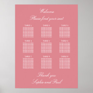 Poster Cartaz de Assentos de Casamento na Mesa Rosa Cor d