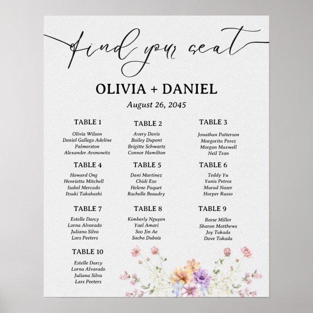 Poster Cartaz de Assentos de Casamento Simples Minimalist (Frente)