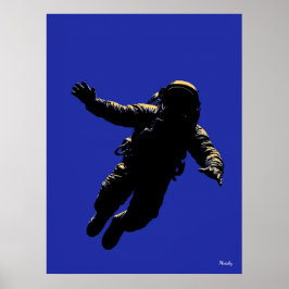 Poster Cartaz de Astronauta – Silhueta Preta em Azul