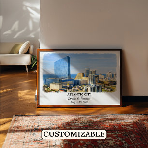 Poster Cartaz de Atlantic City Nova Jersey, Aquarela, Cus