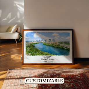 Poster Cartaz de Austin Texas, Aquarela, Personalizado