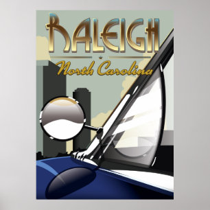 Poster Cartaz de automóvel antigo de Raleigh Carolina do 