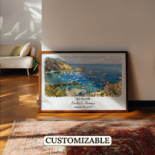 Poster Cartaz de Avalon Califórnia, Aquarela, Personaliza