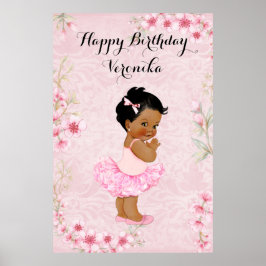 Poster Cartaz de Bailarina Menina Bebê Flores Rosa