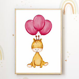 Poster Cartaz de Balão de Girafa para Berçário Decoração 