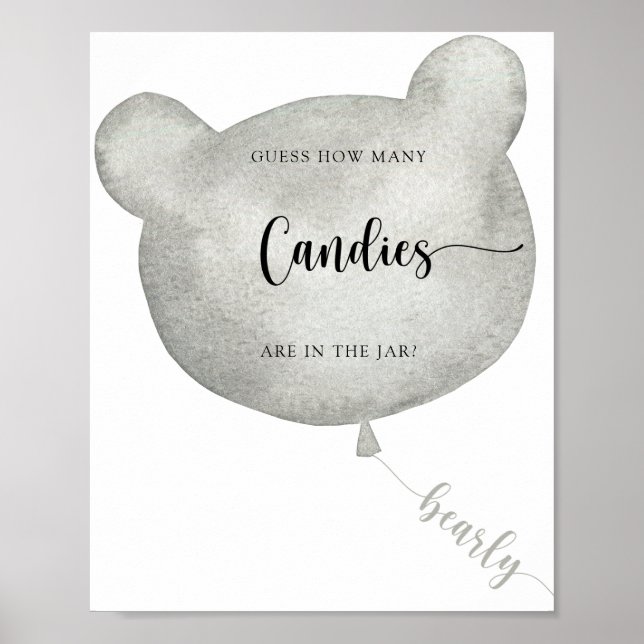 Poster Cartaz de balão de urso adivinhe quantos doces (Frente)