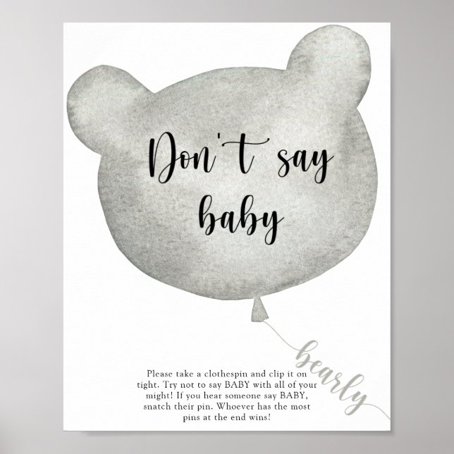 Poster Cartaz de balão de urso não diga bebê (Frente)