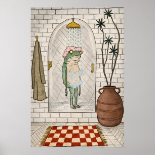 Poster Cartaz de Banho de Sapo Engraçado, Retro Caprichos