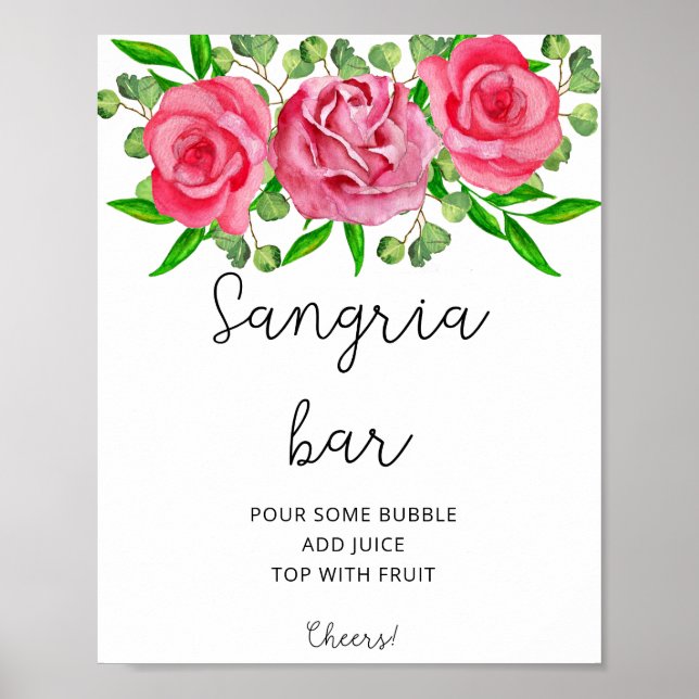 Poster Cartaz de bar de sangria floral em aquarela (Frente)