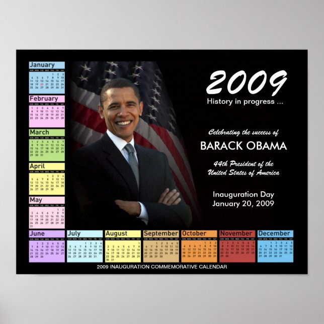 Poster Cartaz de Barack Obama com Calendário de 2009 (Frente)