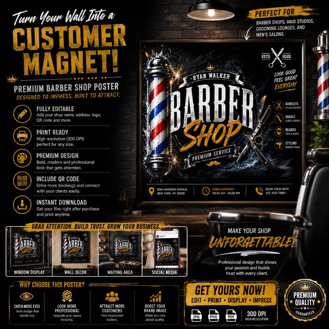 Poster Cartaz de Barbearia | Design de Anúncio de Barbear (Criador carregado)