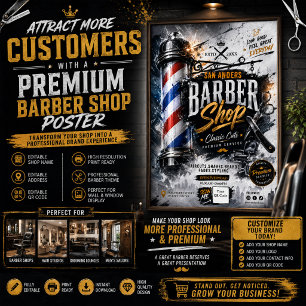 Poster Cartaz de Barbearia Editável Sinal de Parede de
