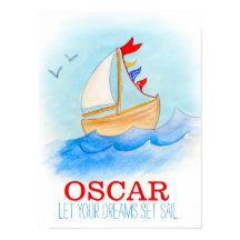 Cartaz de barco à vela para quarto de menino