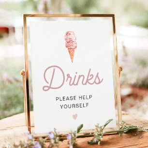 Poster Cartaz de Barra de Bebidas de Sorvete Rosa CLARA R