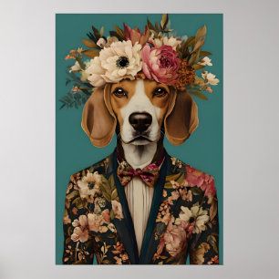 Poster Cartaz de Beagle de Terno, Retrato de Beagle, Óleo