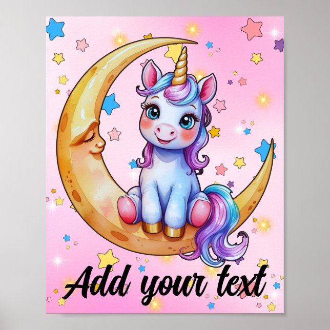 Poster Cartaz de Bebê Unicórnio Lua 8x10 (Frente)