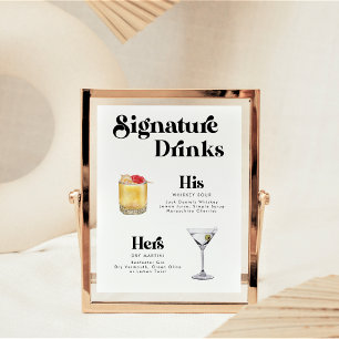 Poster Cartaz de Bebidas com Assinatura em Estilo Retrô V