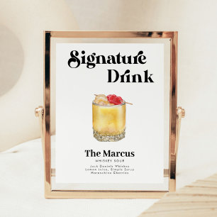 Poster Cartaz de Bebidas com Estilo Retro Vintage Signatu
