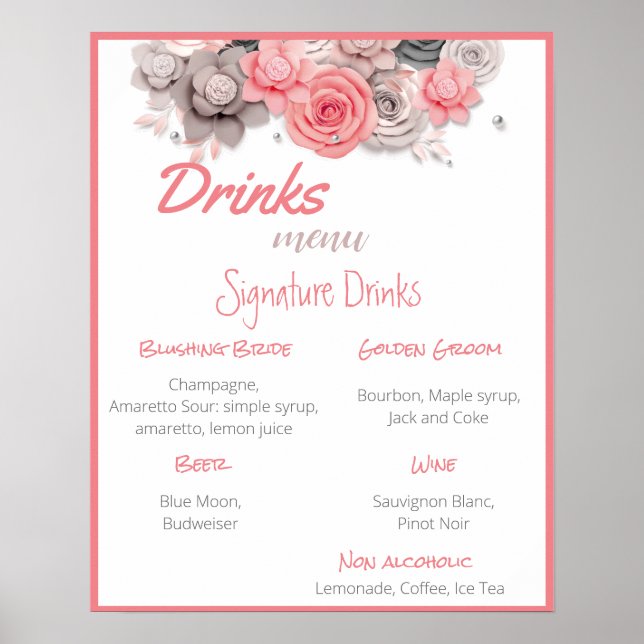Poster Cartaz de Bebidas de Casamento (Frente)