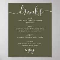 Cartaz de Bebidas de Casamento Verde Oliva Suave |