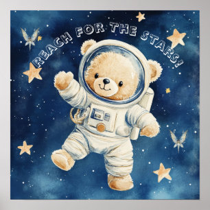 Poster Cartaz de Berçário Astronauta Azul Sonhos Doces