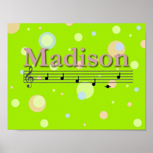 Poster Cartaz de berçário com nome musical de Madison (Frente)