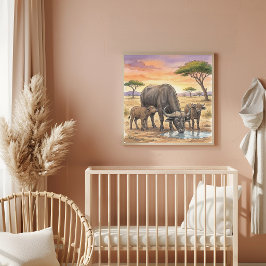 Poster Cartaz de Berçário da Mamãe Búfalo Africano e Beze