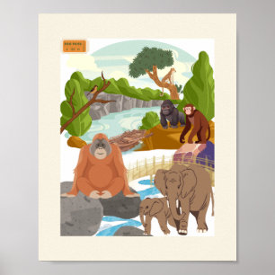 Poster Cartaz de Berçário de Animais da Selva Cottagecore