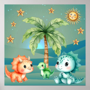 Poster Cartaz de Berçário de Dinossauros Sonhos Doces Beb