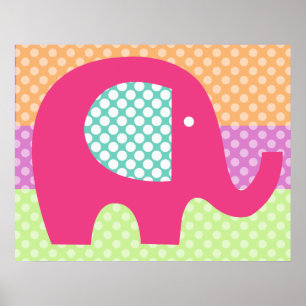 Pôster Cartaz de Berçário de Elefante Pontilhado