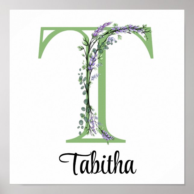 Poster Cartaz de berçário de Eucalipto Lavanda T Monogram (Frente)