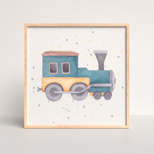 Poster Cartaz de Berçário de Menino com Trem Pintado à Mã