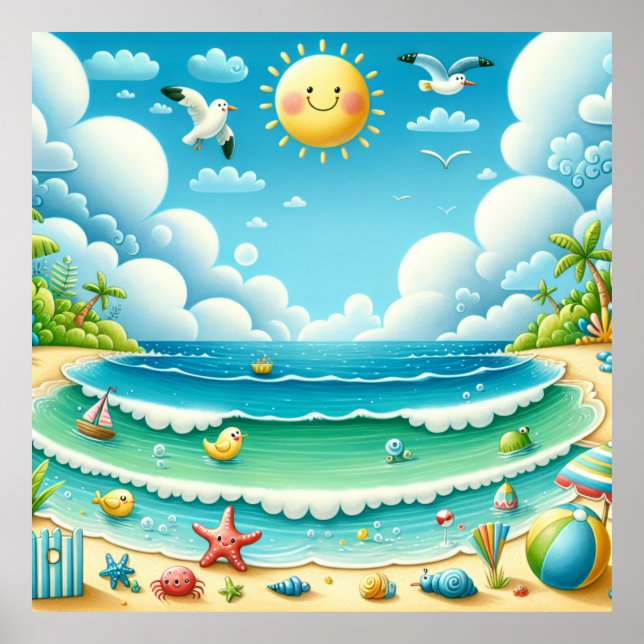 Poster Cartaz de Berçário de Praia (Frente)