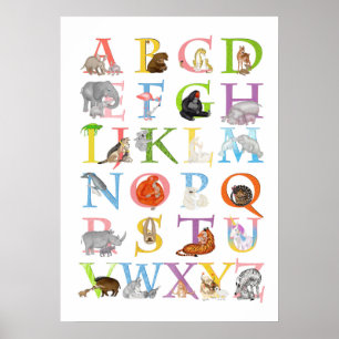 Poster Cartaz de berçário e quarto de crianças ABC de ani
