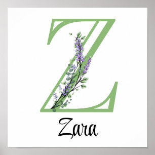 Poster Cartaz de berçário Monograma Z Lavanda Eucalipto