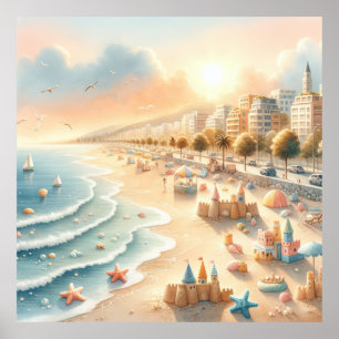 Poster Cartaz de Berçário Praia Pastel