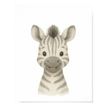 Cartaz de Berçário Safari Neutro com Zebra Bebê
