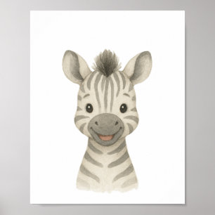 Poster Cartaz de Berçário Safari Neutro com Zebra Bebê