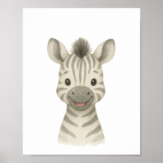 Poster Cartaz de Berçário Safari Neutro com Zebra Bebê (Frente)