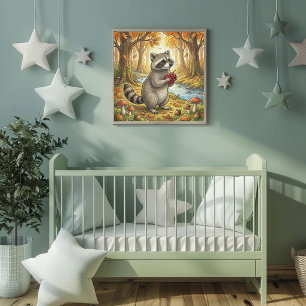 Poster Cartaz de Berços Animais Florestais de Guaxinim Fo