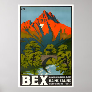 Poster Cartaz de Bex Suíça Montanhas Suíças Arte Vintage