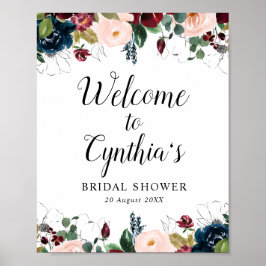 Poster cartaz de boas-vindas ao chá de bebê floral burgun