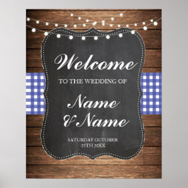 Pôster Cartaz de Boas-Vindas Azul Xadrez Casamento Placa 