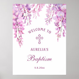 Poster Cartaz de Boas-Vindas Batismo com Wisteria Rosa