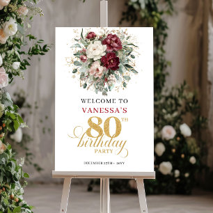 Poster Cartaz de Boas-Vindas Boho Deep Red Floral para 80