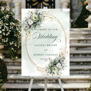 Poster Cartaz de Boas-Vindas com Rosas Brancas Botânicas