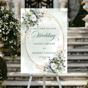 Poster Cartaz de Boas-Vindas com Rosas Brancas Rústicas e